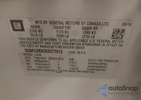 2014 Chevrolet Equinox 1Lt z USA, uszkodzony, nr VIN 2GNFLFEK2E6377613